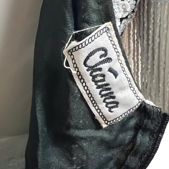 Vintage Black Sequin Beaded Fringe Dress Elegant Floral Design Flapper-Inspired - Picture 5 of 16